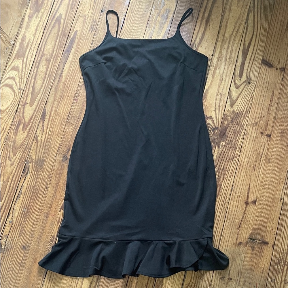 Black Slip Dress with Ruffle Hem